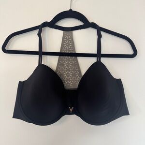 Victoria's Secret Bra Lined Demi Black Lazer Cut Racerback Front Closure Sz 38D